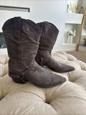 Durango Dark Brown Leather Harness Cowboy Boots